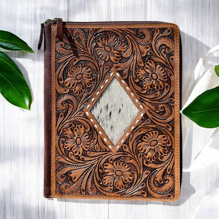 Floral leather tooled folder