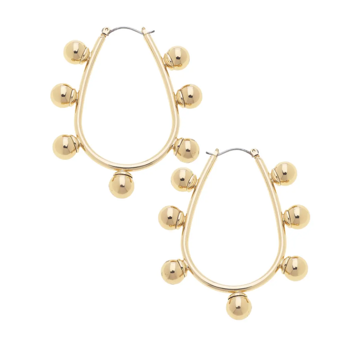 Allison Studded Metal Teardrop Hoop Earrings in Shiny Gold