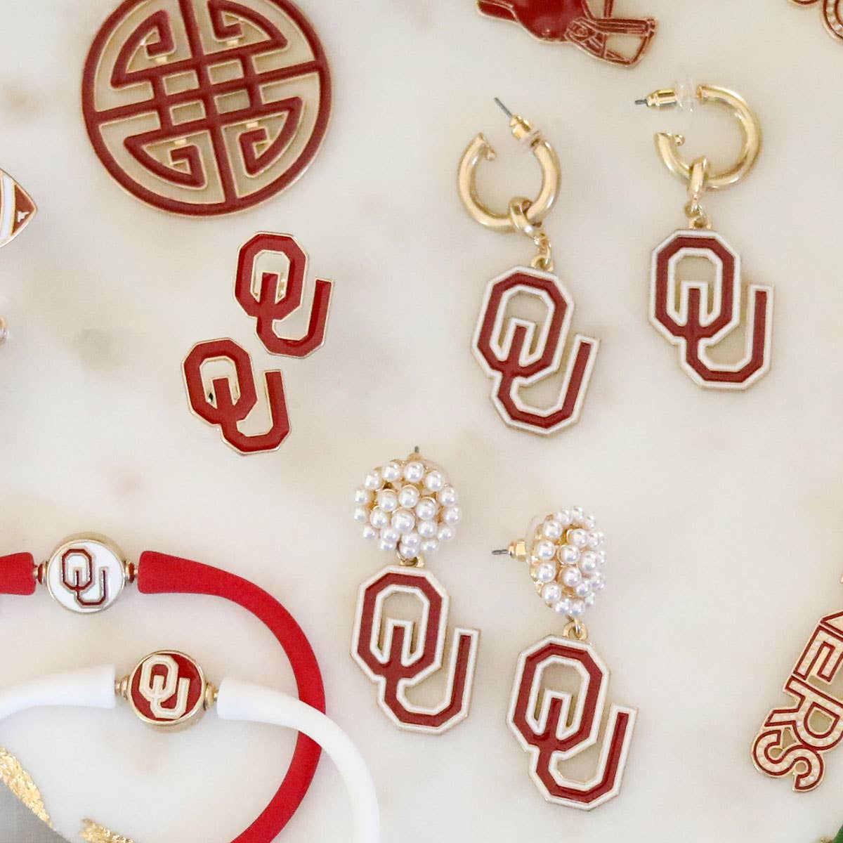 Oklahoma Sooners Enamel Stud Earrings in Crimson