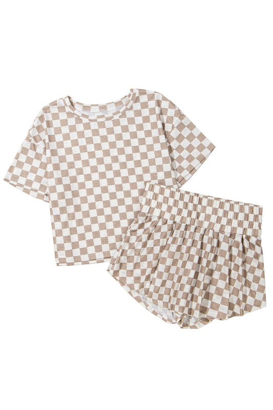 Checkerboard Top & High Waist Skorts 2 Piece Set