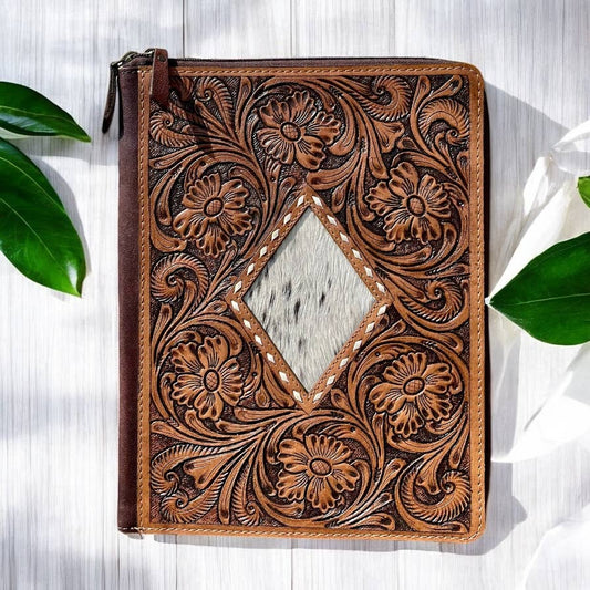 Floral leather tooled folder