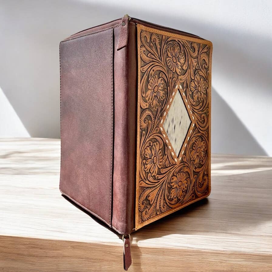 Floral leather tooled folder