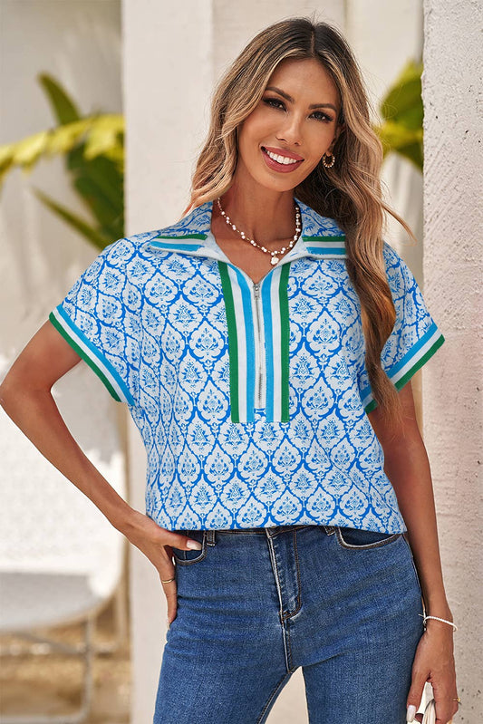 LDC Colorblock Regular Shift Short Sleeve Blouse