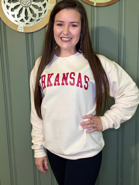 Collegiate Arkansas Adult Crewneck Pullover (Red)