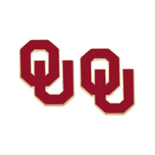 Oklahoma Sooners Enamel Stud Earrings in Crimson