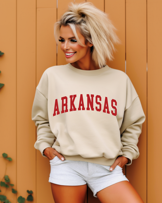 Collegiate Arkansas Adult Crewneck Pullover (Red)